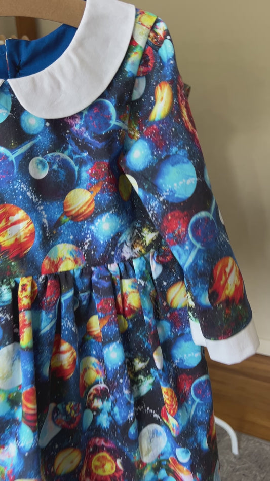 Blue Galaxy Dress with Peter Pan Collar - Ms. Frizzle - Magic School Bus Inspired Dress