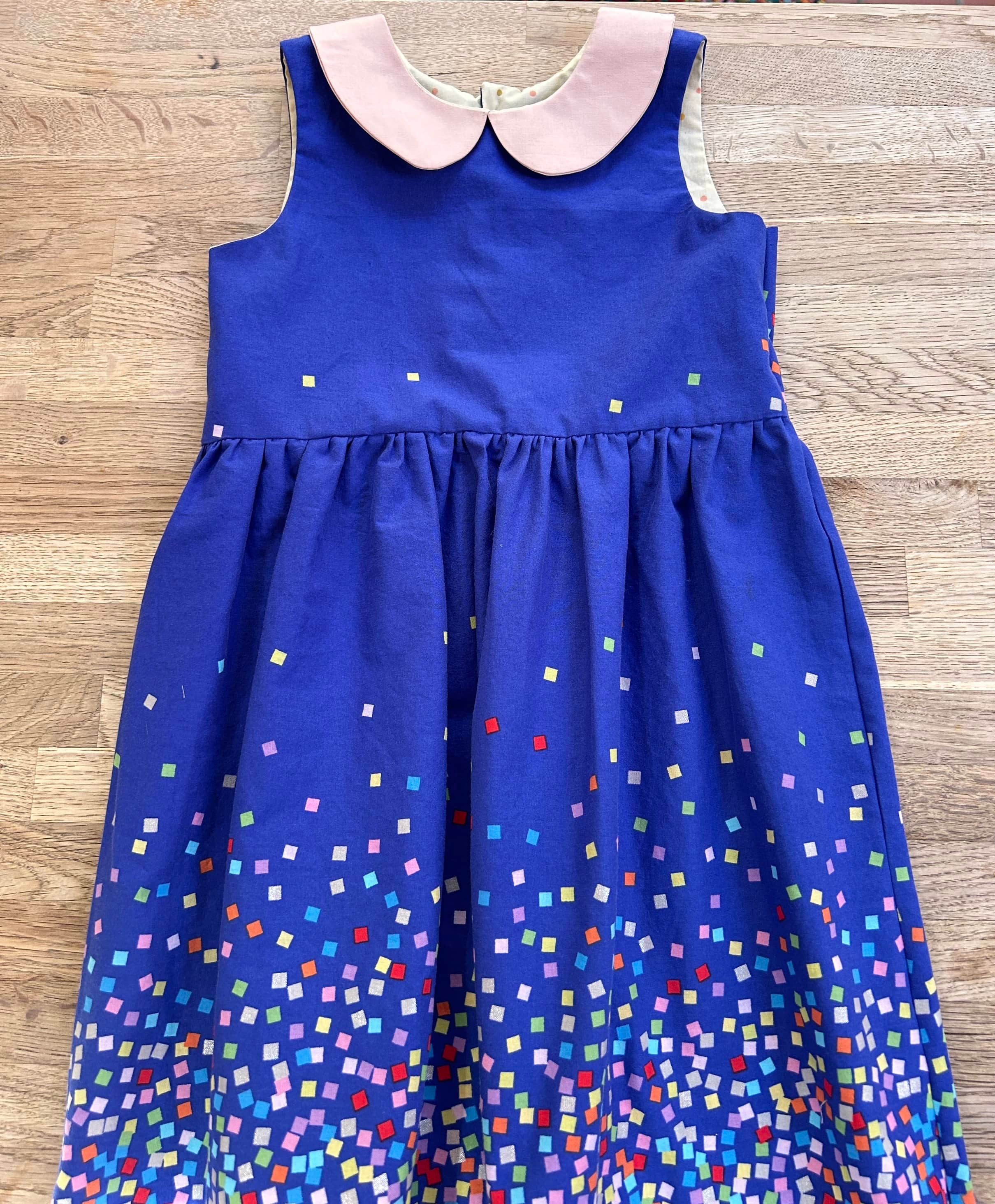 Blue confetti dress with peter pan collar