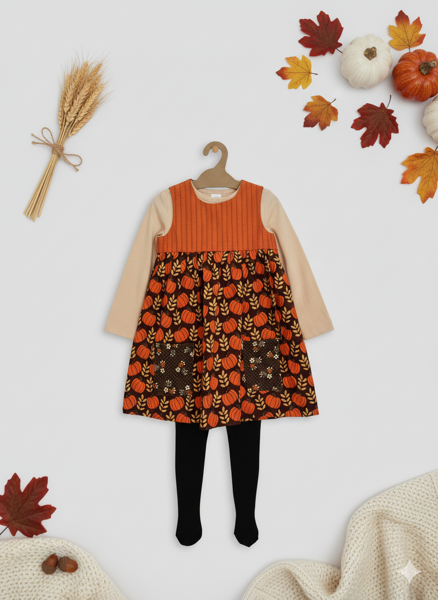 Handmade 4T Pumpkin Dress – Fall Harvest Toddler Dress with Pockets