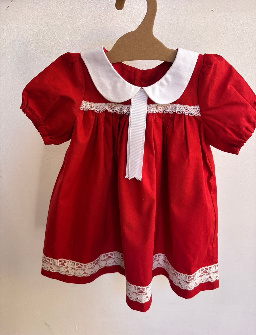 Little Red Dress with Vintage Lace Trim |  Size 3T