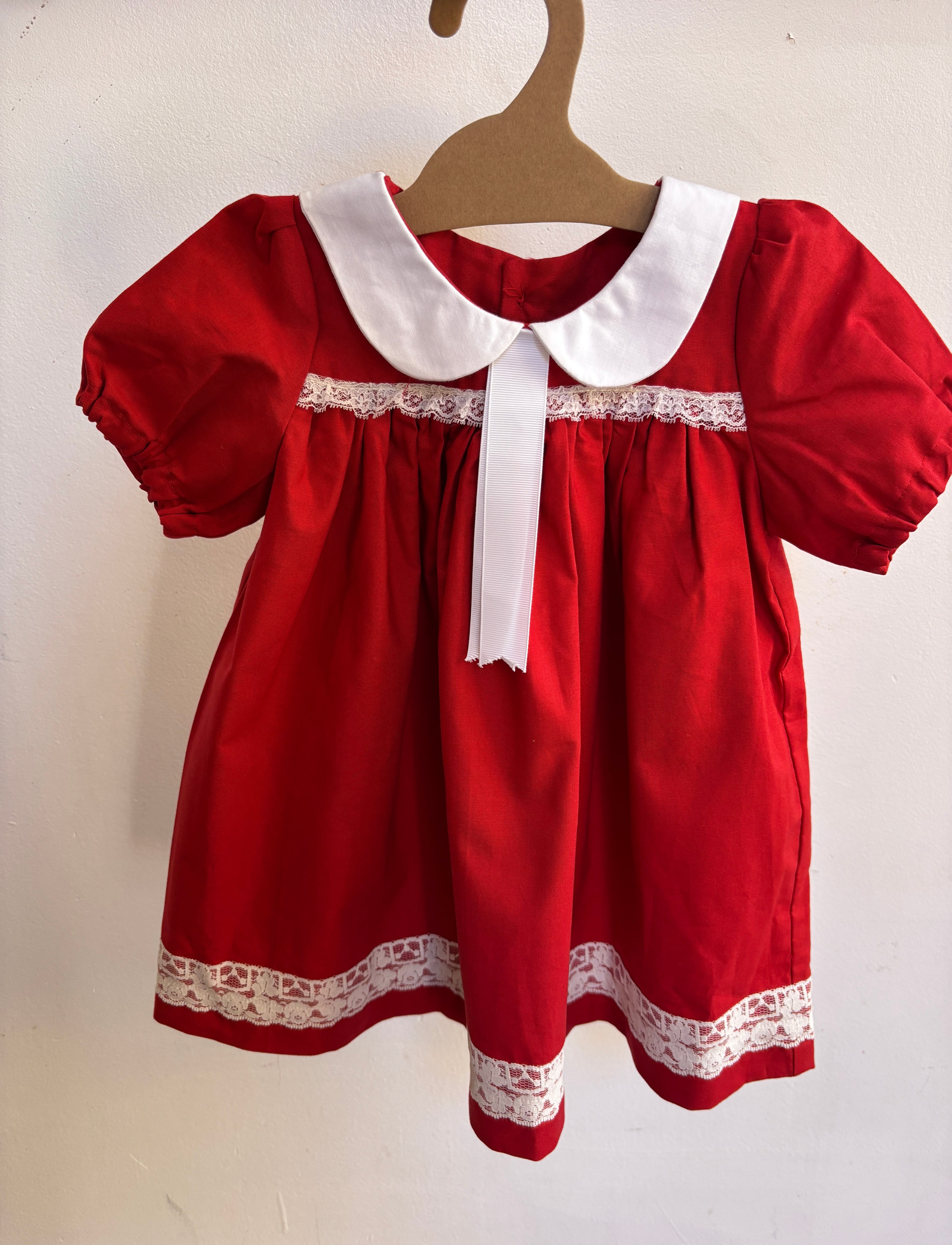 Little Red Dress with Vintage Lace Trim |  Size 3T