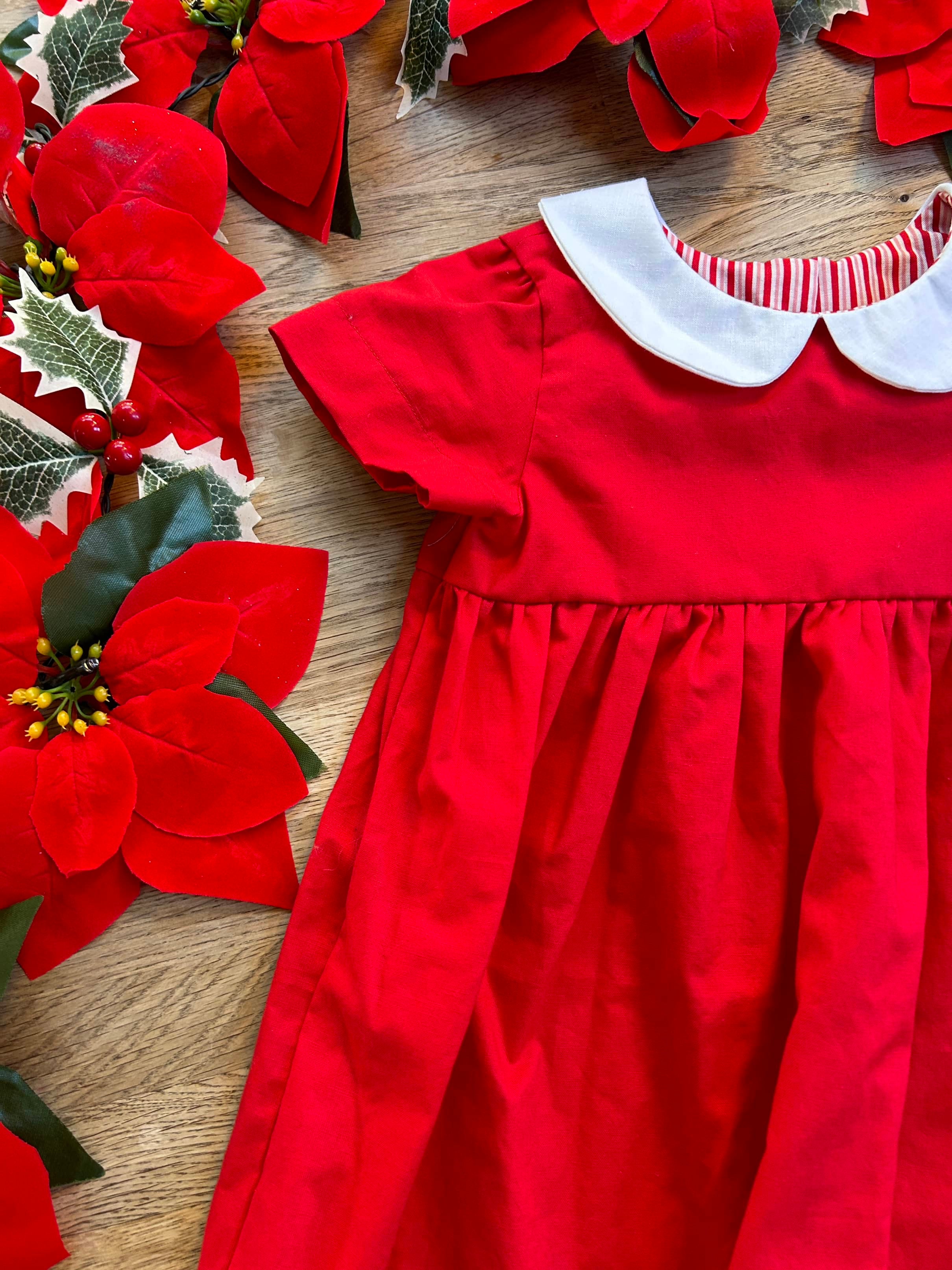 Red Dress with Peter Pan Collar (MADE TO ORDER)