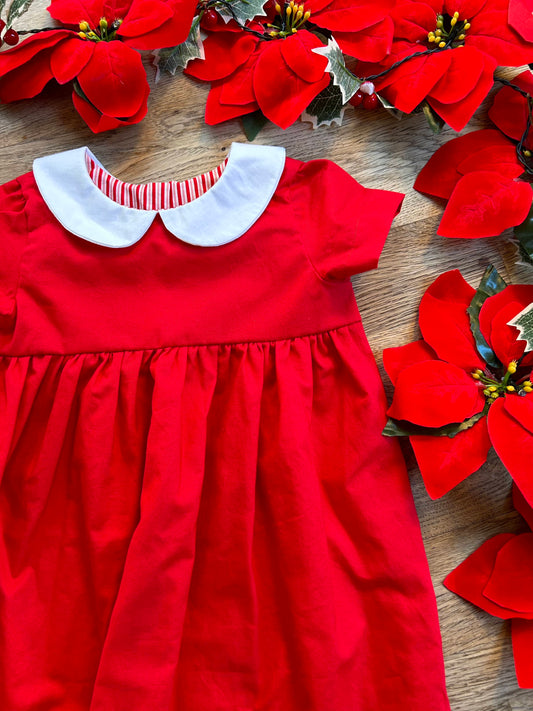 Red Dress with Peter Pan Collar (MADE TO ORDER)