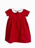 Red dress with white collar on a white background