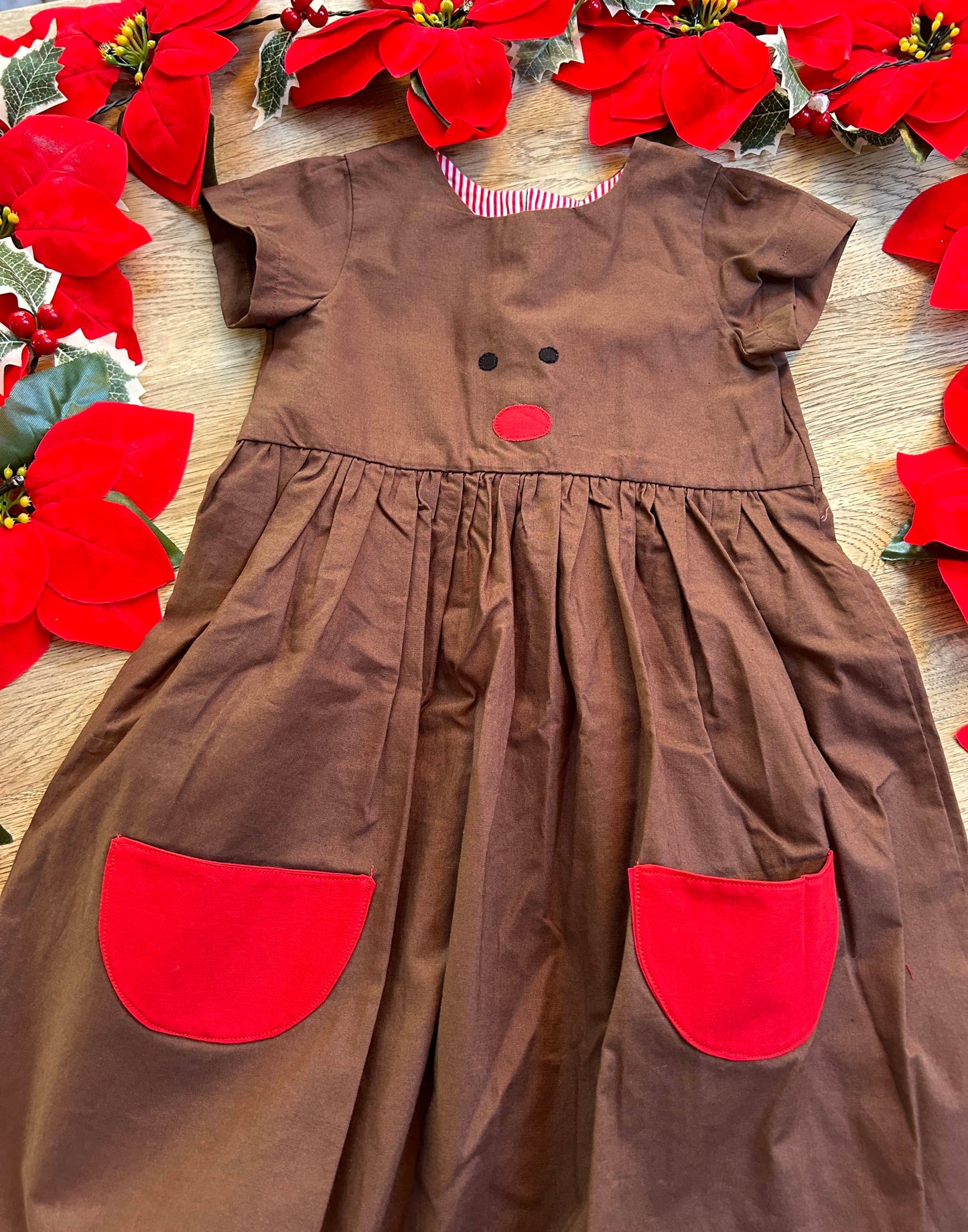 Chocolate, Short-Sleeved Reindeer Dress (NEW) - 3t