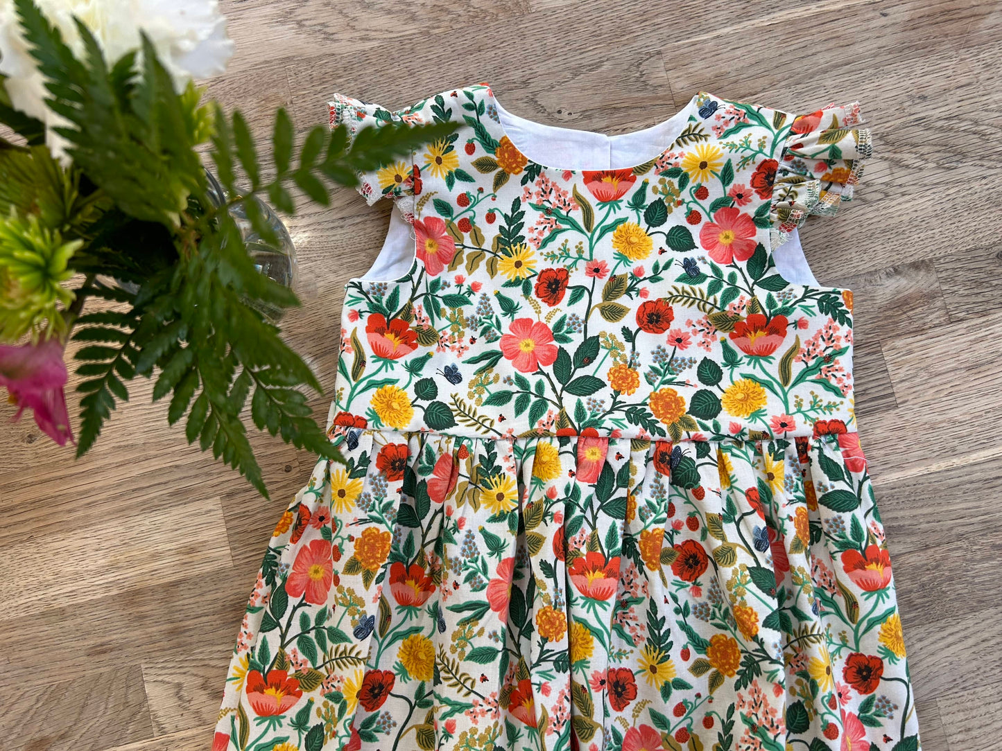 Strawberries in the Garden Dress with Flutter Sleeves (MADE TO ORDER)