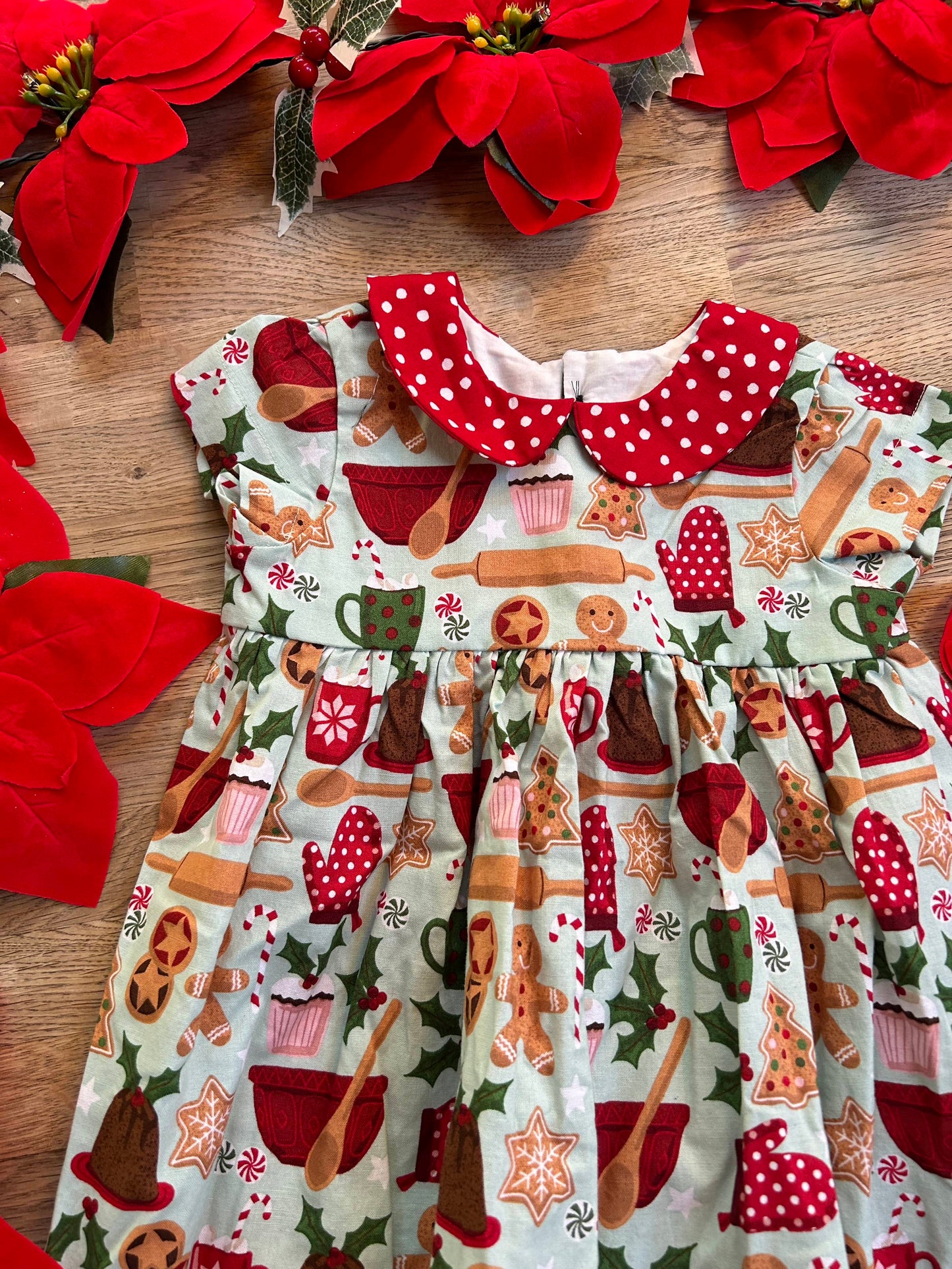 Gingerbread Cookies Dress with Red Polka Dot Peter Pan Collar (NEW) 18/24 Month - Ready to ship