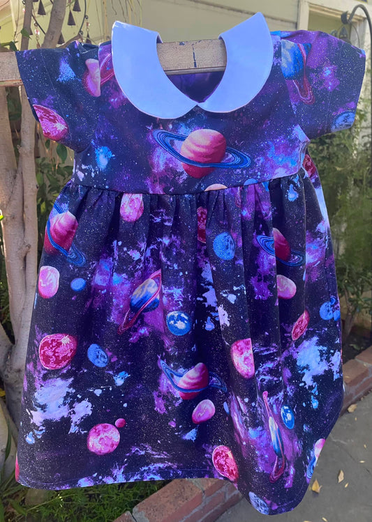 Purple Sparkly Solar System Dress (MADE TO ORDER)
