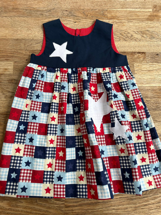 Red, White and Blue Gingham Stars Dress - Size 2/3t