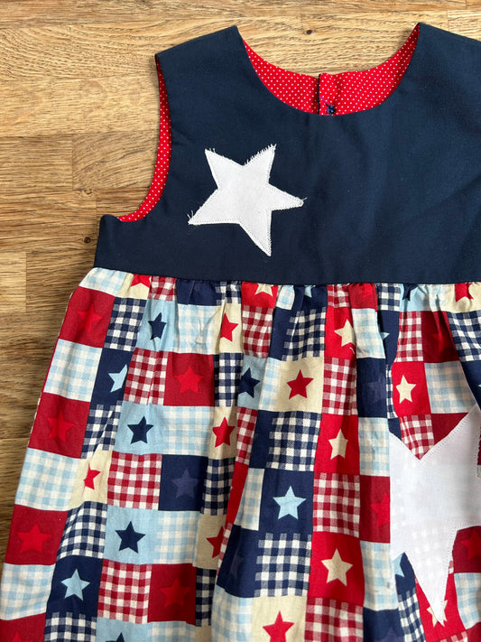 Red, White and Blue Gingham Stars Dress - Size 2/3t