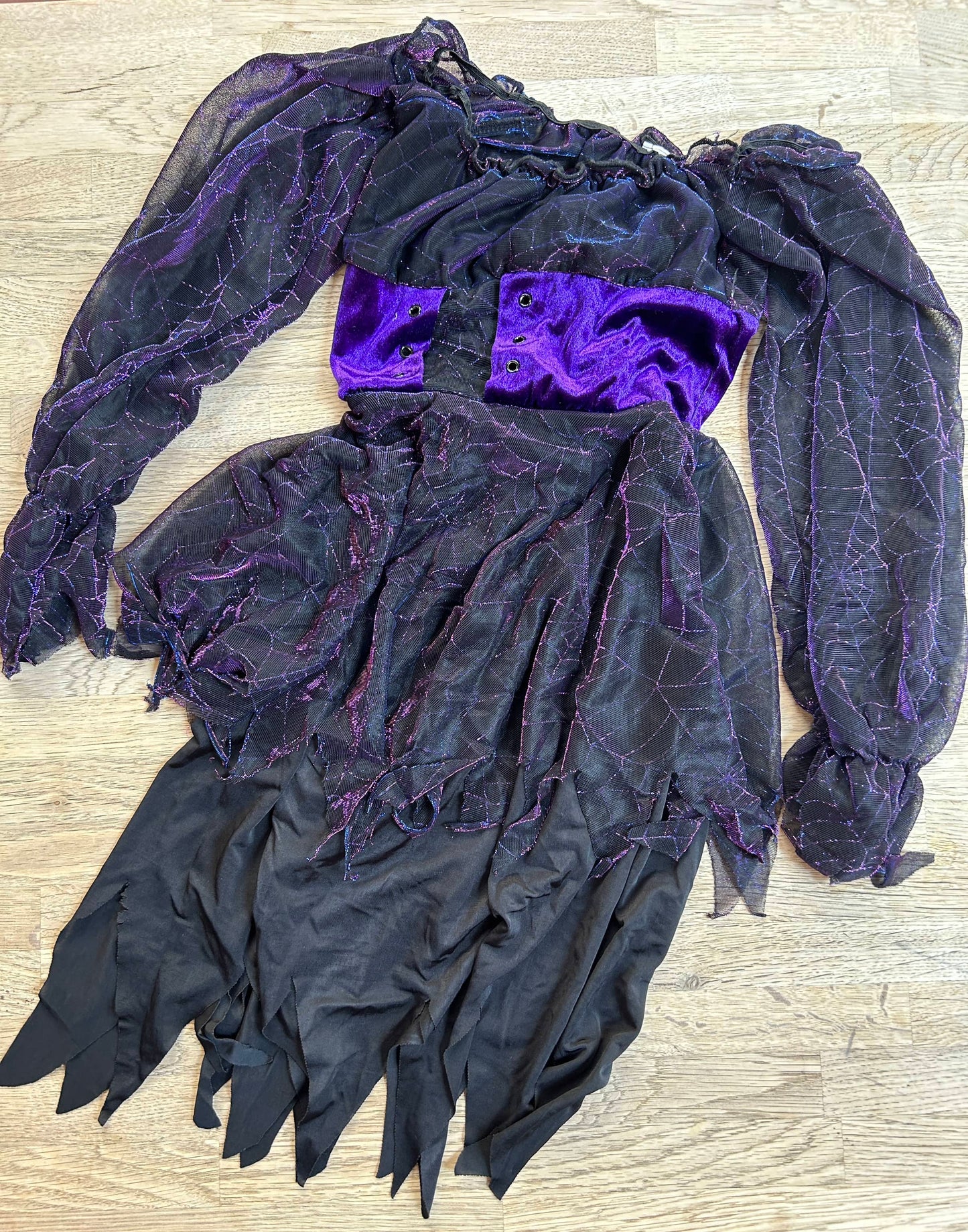 Black & Purple Webbed Witch Dress (Pre-Loved) Size 6-8