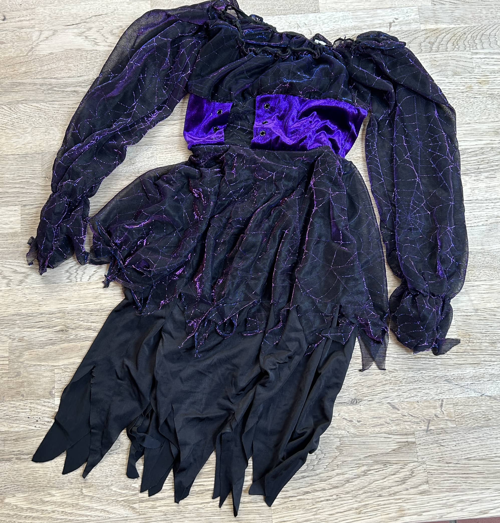 Black & Purple Webbed Witch Dress (Pre-Loved) Size 6-8