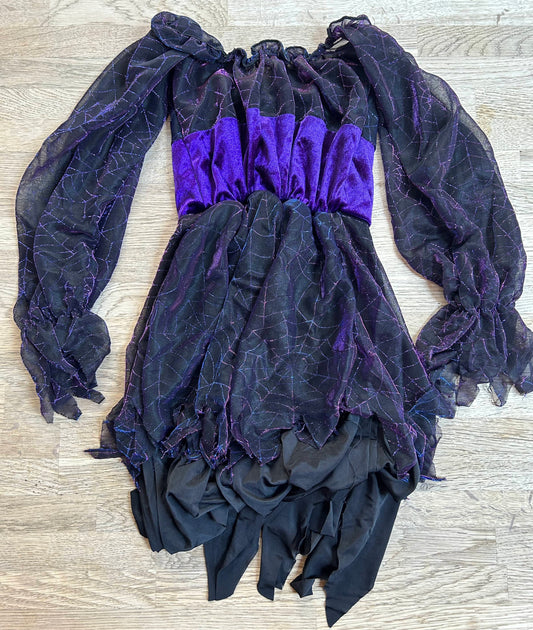 Black & Purple Webbed Witch Dress (Pre-Loved) Size 6-8