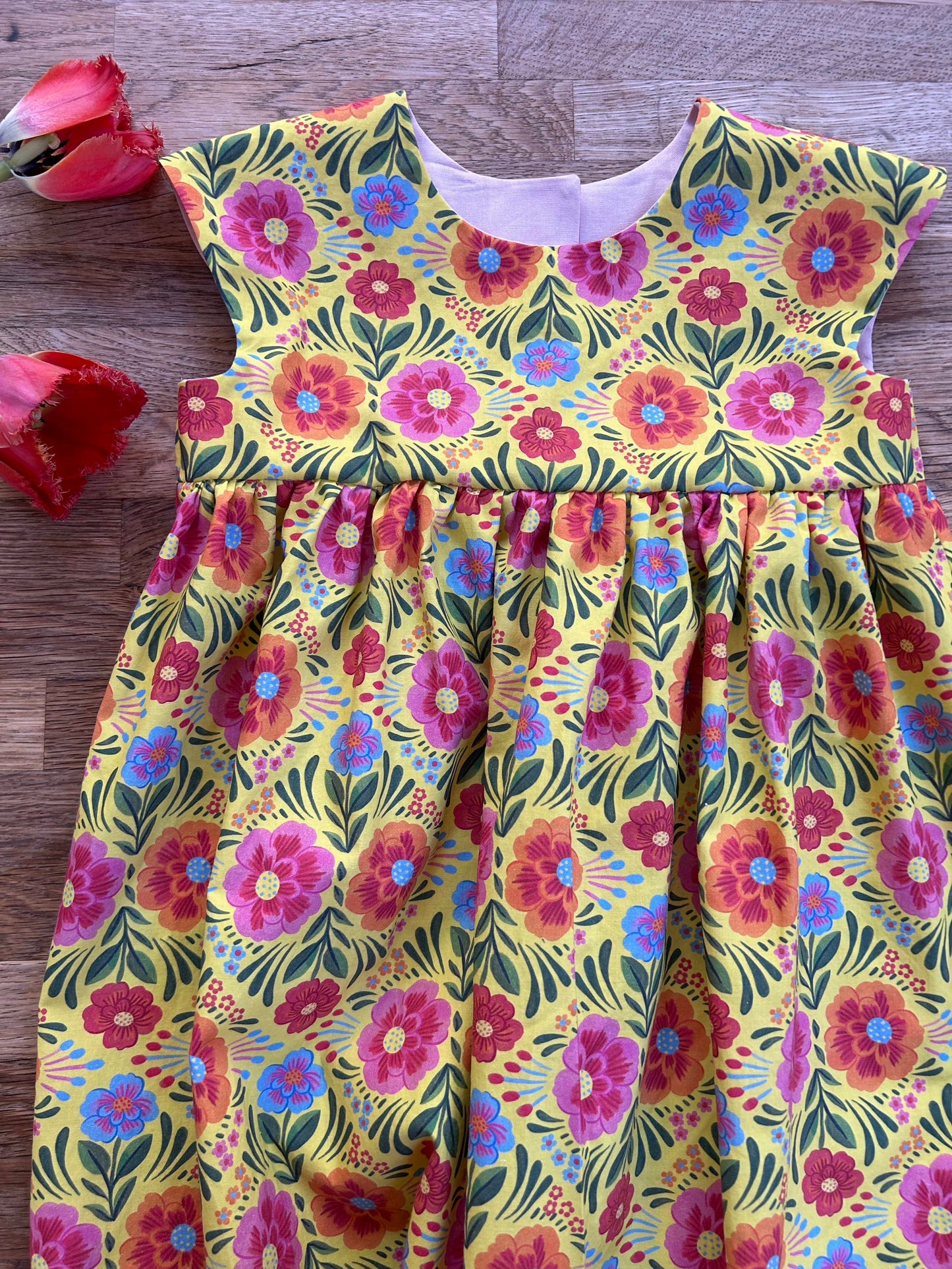 Yellow and Pink Flowers Dress (MADE TO ORDER)