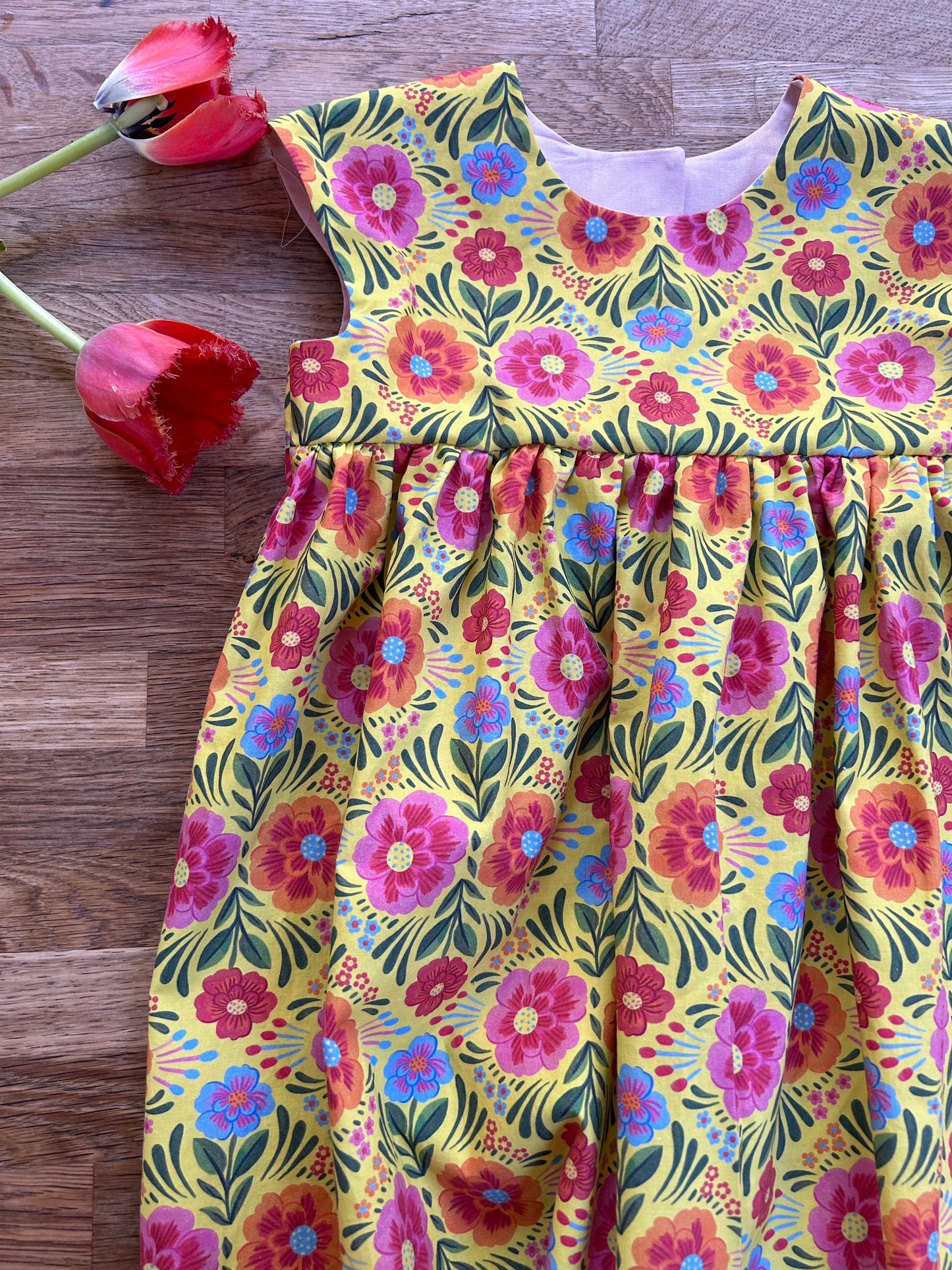 Yellow and Pink Flowers Dress (MADE TO ORDER)