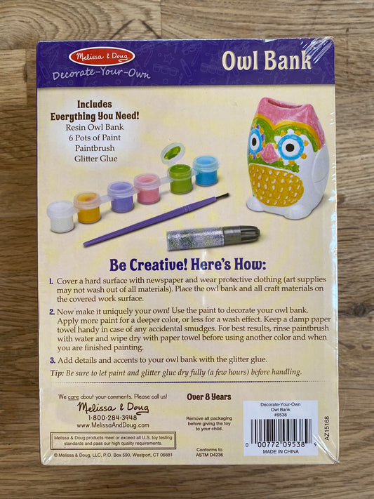 Melissa and Doug Owl - Decorate Your Own Owl Bank (NEW / UNOPENED)