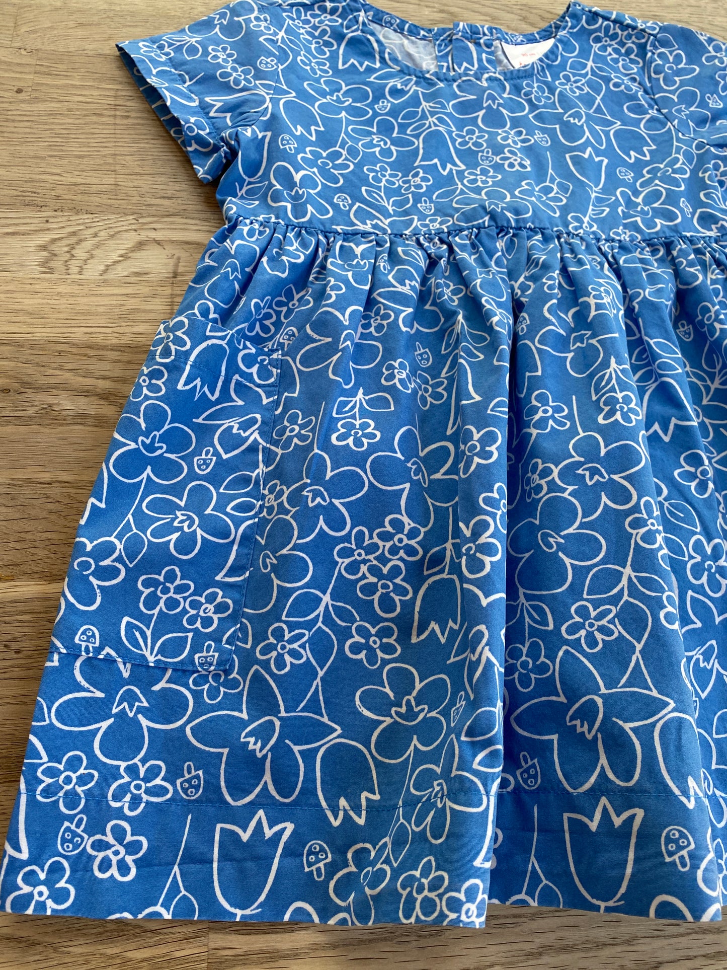 Blue & White Floral Dress - Size 90 CM / US 3 (Pre-Loved) - Hanna Andersson