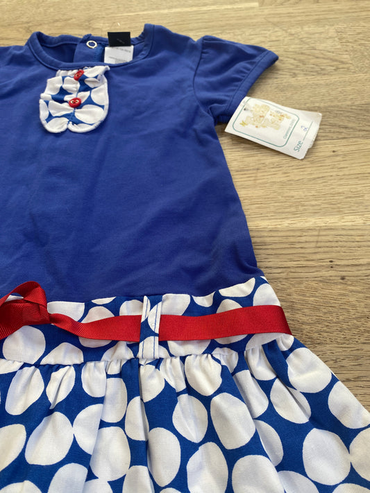 Girandola Blue & White Polka Dot Dress - 2t (Pre-Loved) - by GRD Kids