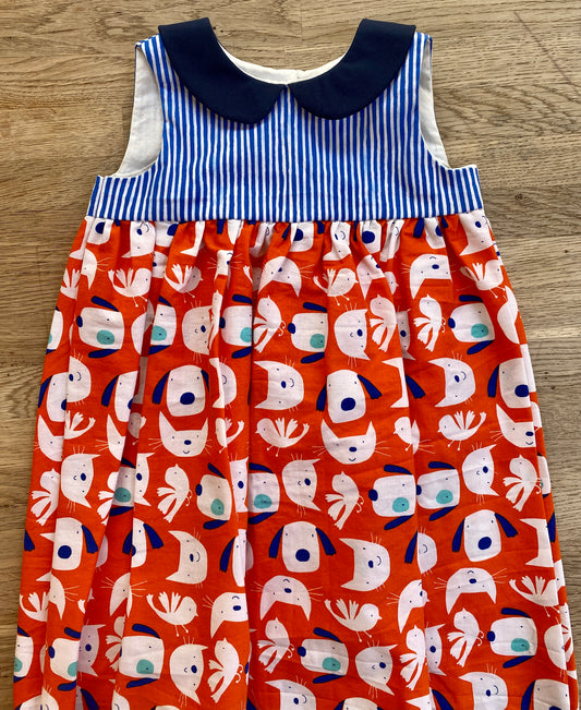 Cats and Dogs Vintage Style Dress with Peter Pan Collar - Size 2t - Ready to Ship