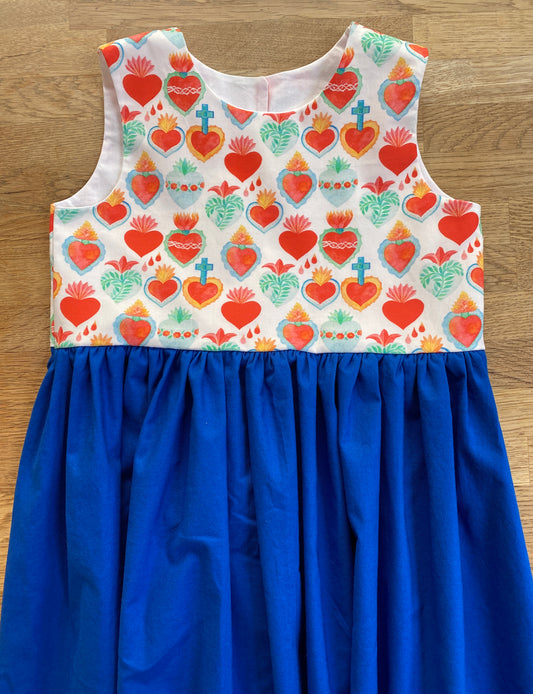 Corazon Dress - Royal Blue Sacred Hearts Dress - (NEW) - Size 6/7 - Ready to Ship