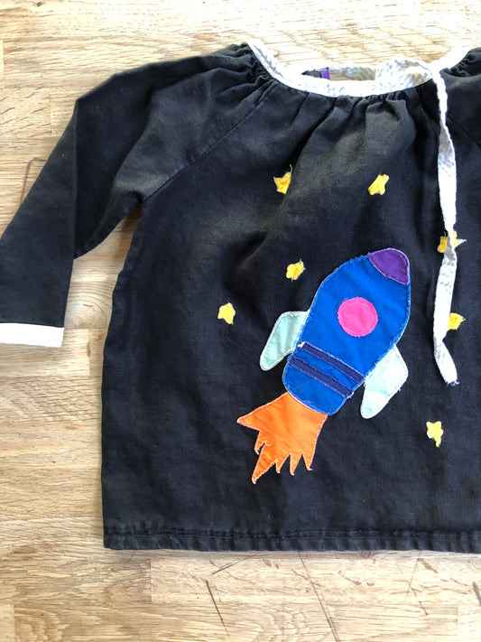 Black Linen Space Shirt - Size 3/4t (Pre-Loved)