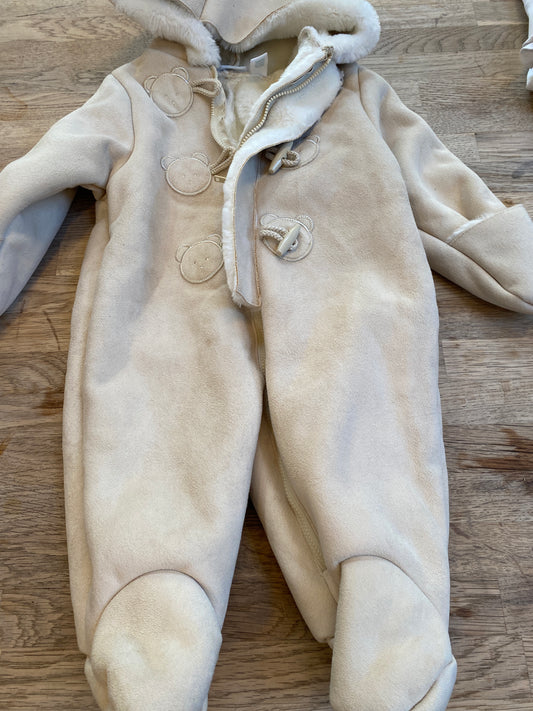 First Impressions - Infant Snowsuit - Suede with Faux Fur Lining (Pre-Loved) 3-6Mo