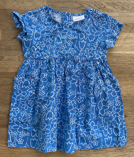 Blue & White Floral Dress - Size 90 CM / US 3 (Pre-Loved) - Hanna Andersson
