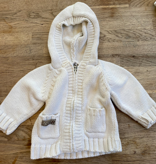 Petit Kimbaloo White Hooded Zip-Up Sweater (Pre-Loved) Size 3 Months