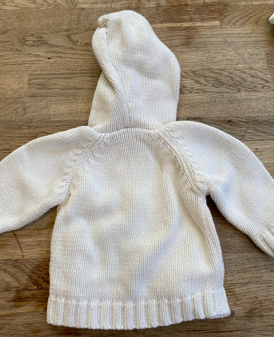 Petit Kimbaloo White Hooded Zip-Up Sweater (Pre-Loved) Size 3 Months