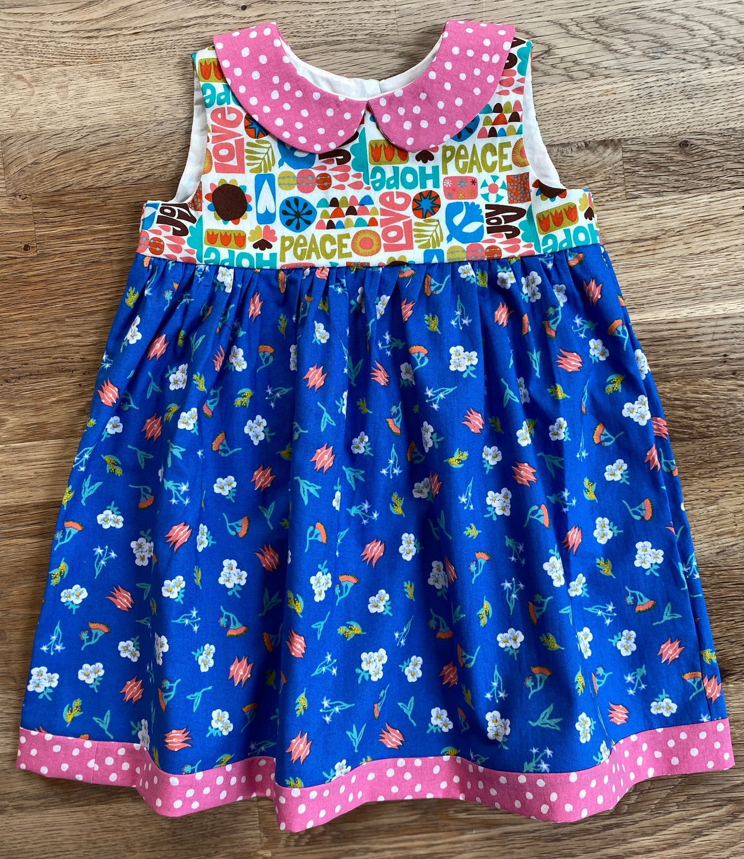 Peace, Love & Hope Dress - Pink Polka Dot Peter Pan Collar, Size 2t - Ready to Ship