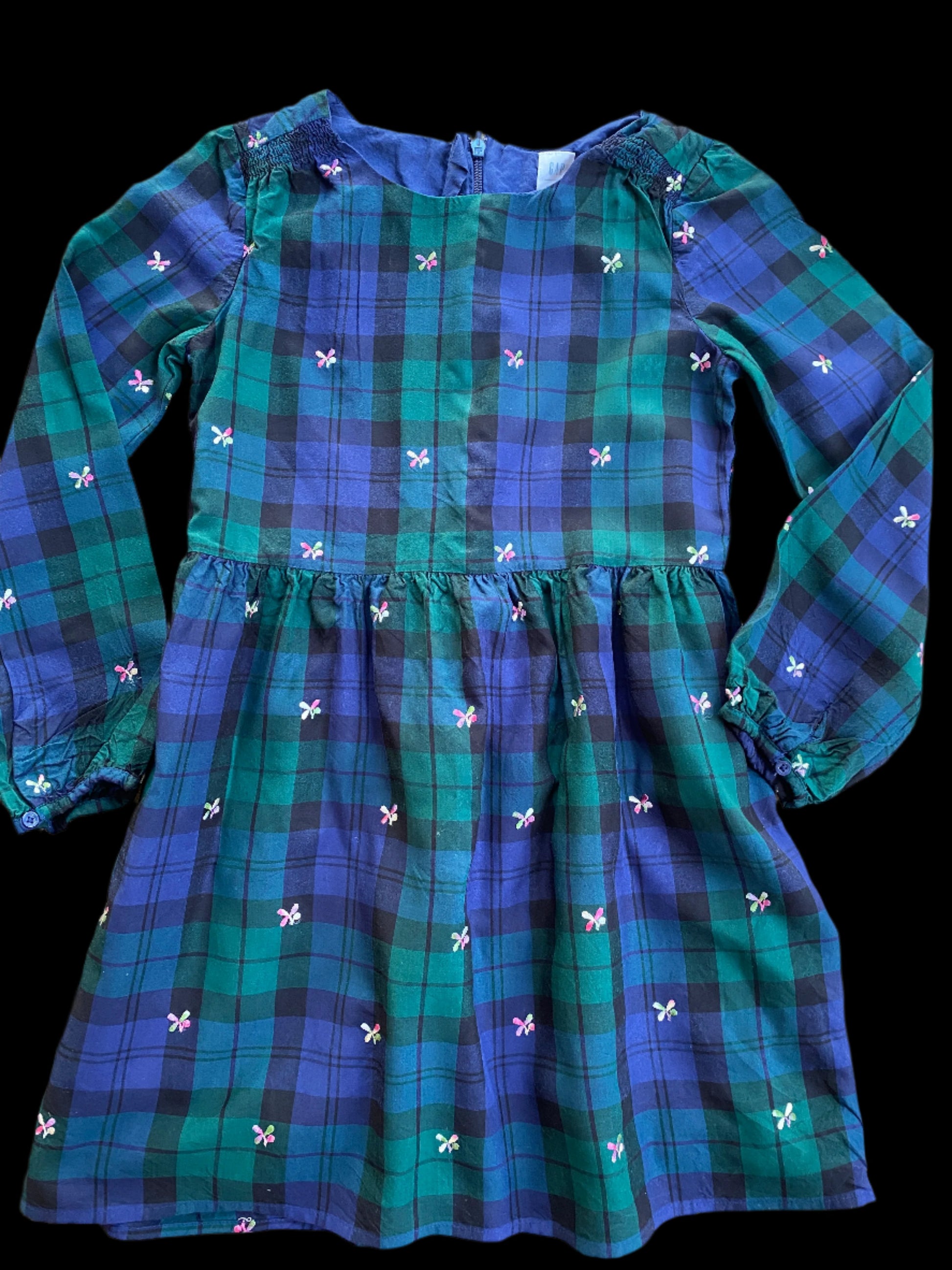 Green and Blue Plaid Long Sleeve Dress