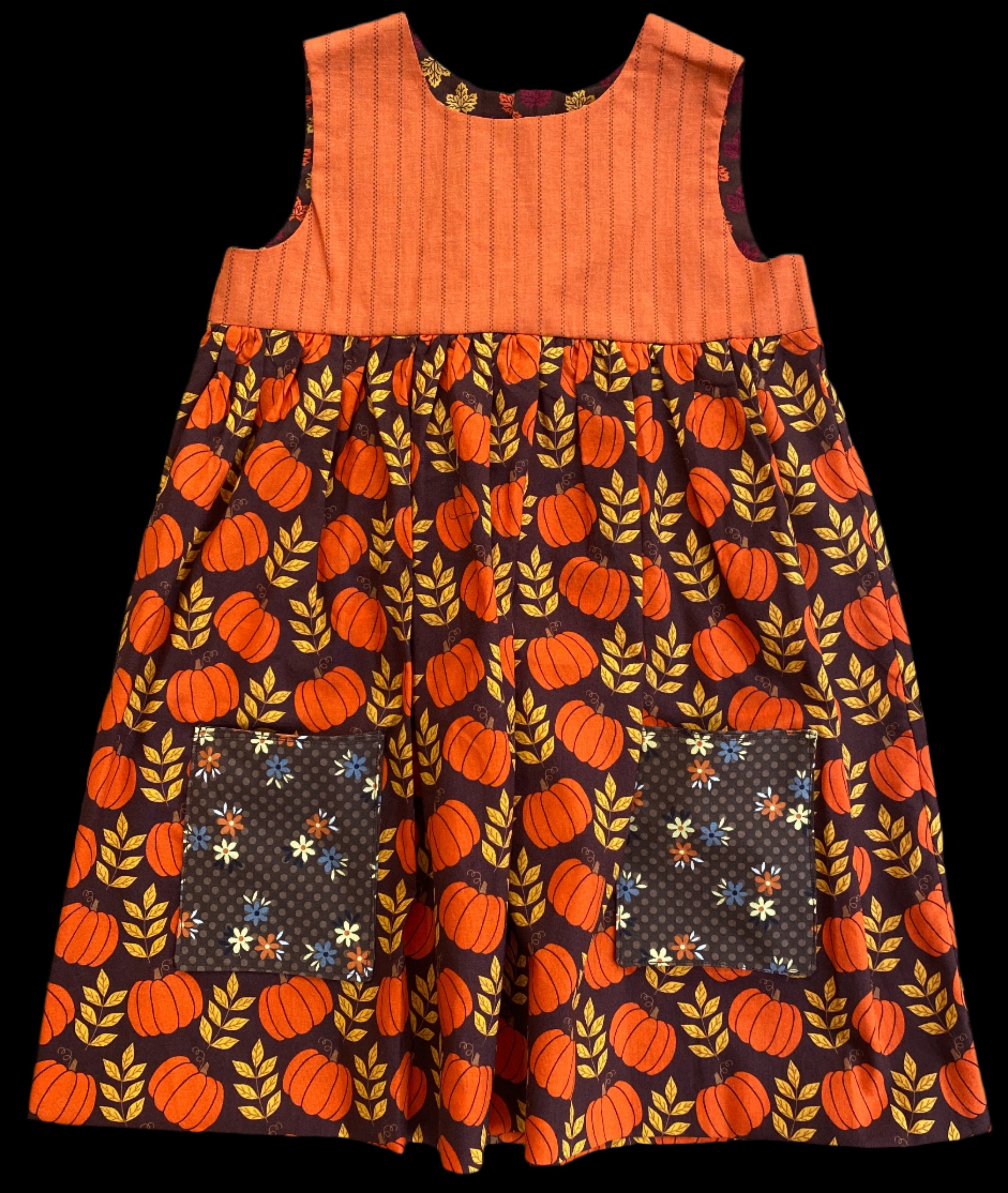 Handmade 4T Pumpkin Dress – Fall Harvest Toddler Dress with Pockets