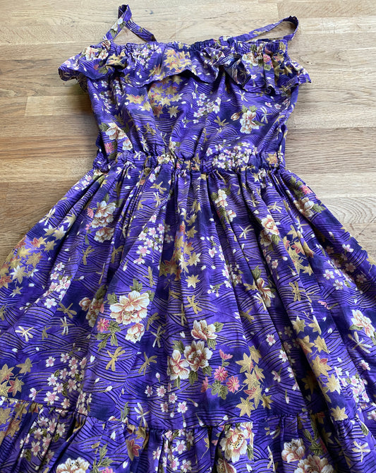 Purple Floral Twirly Dress with Elastic Waist (Pre-Loved) Size 8