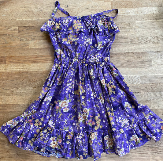 Purple Floral Twirly Dress with Elastic Waist (Pre-Loved) Size 8