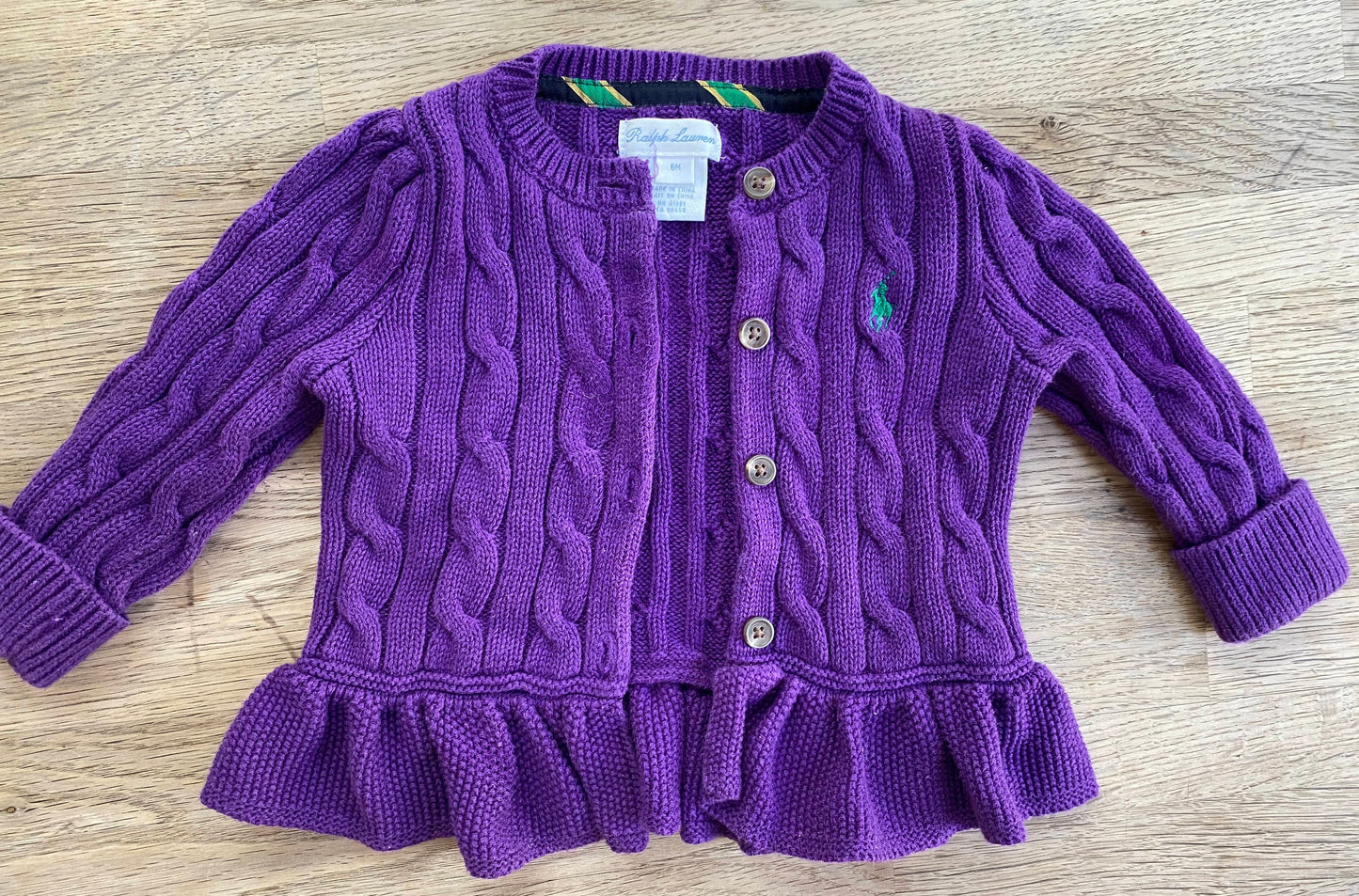 Purple Ralph Lauren Cable Knit Peplum Cardigan (Pre-Loved) Size 6M