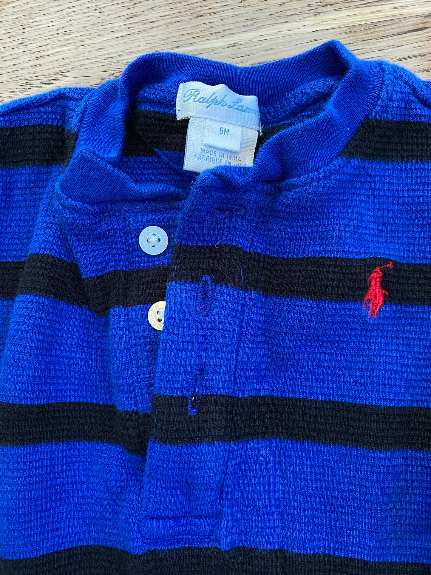 Blue Striped Onesie (Pre-loved) Size 6 Months - Ralph Lauren