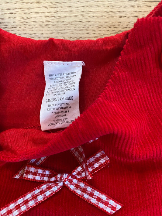 Red Corduroy Festive Holiday Gingerbread Dress (Pre-Loved) 24 Months