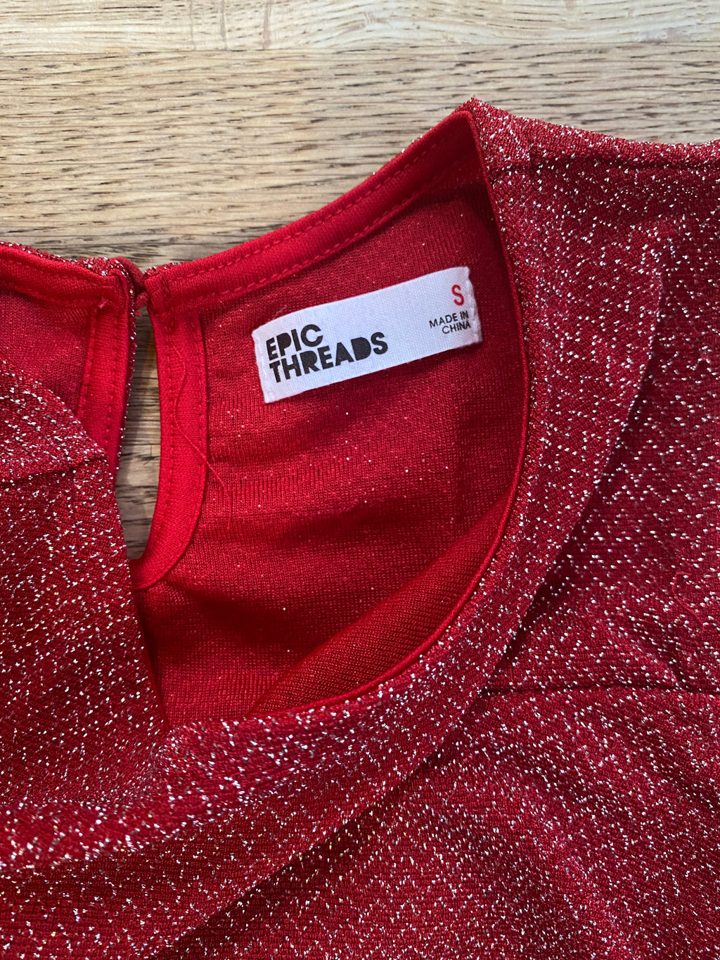 Red Sparkles, Open Shoulder Dress (Pre-Loved) Size S | by Eric Threads