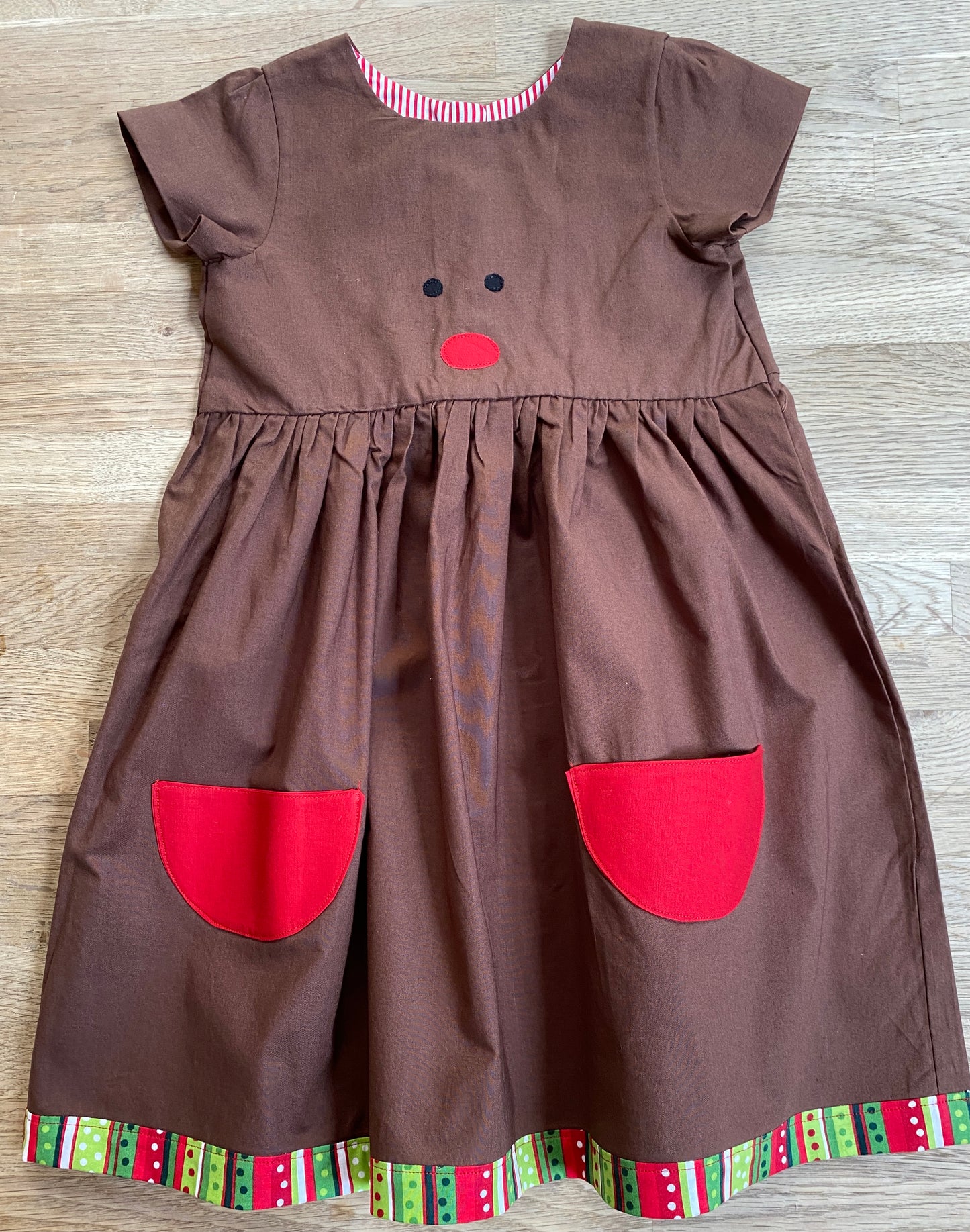 Chocolate, Short-Sleeved Reindeer Dress (NEW) - 3t