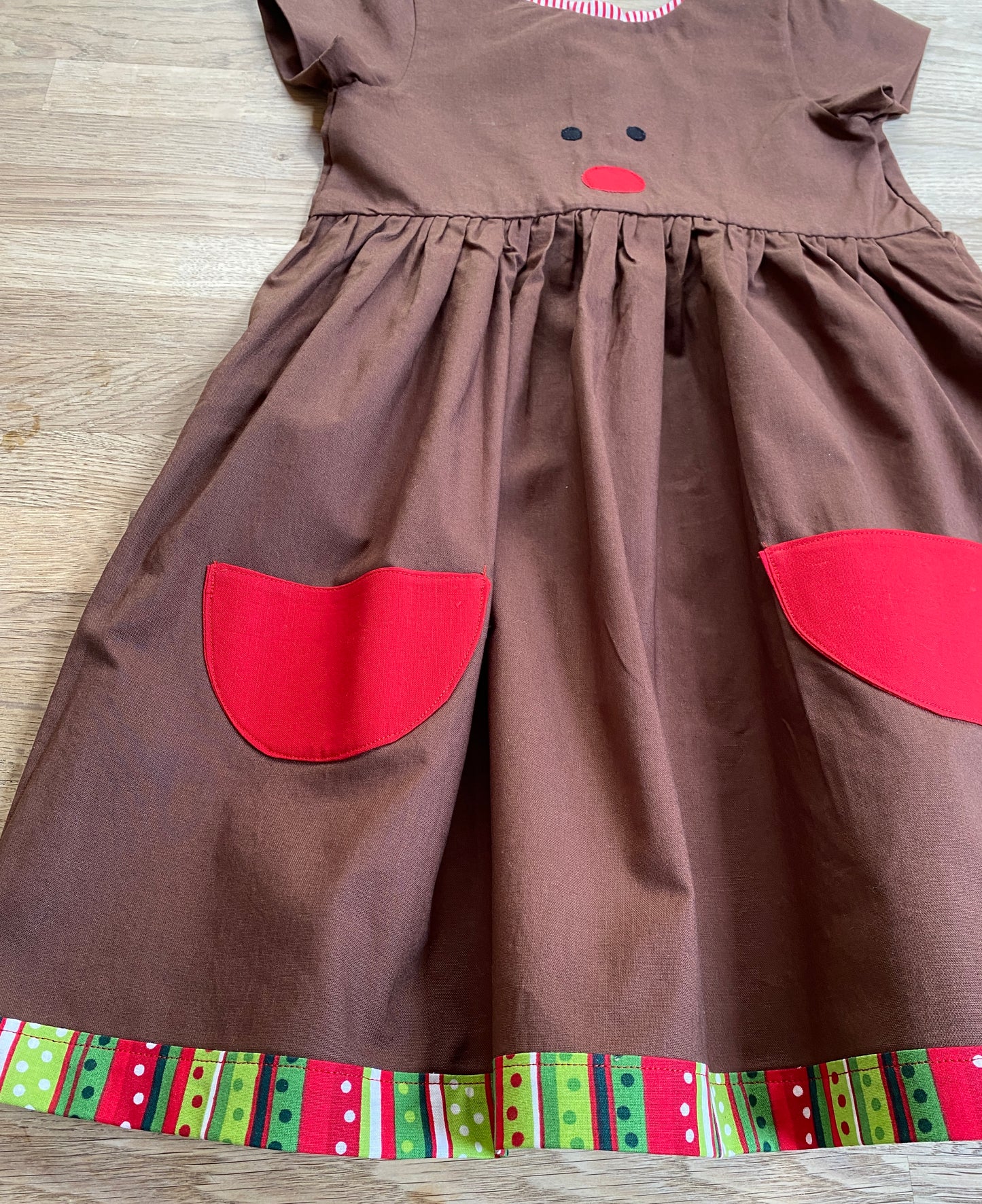 Chocolate, Short-Sleeved Reindeer Dress (NEW) - 3t