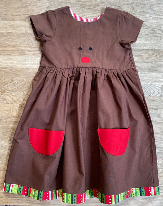 Chocolate, Short-Sleeved Reindeer Dress (NEW) - 3t