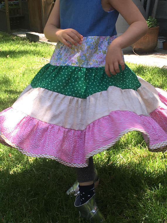 CUSTOM Blue Twirl - Tiered Twirly Dress - Sizes 3T - 10