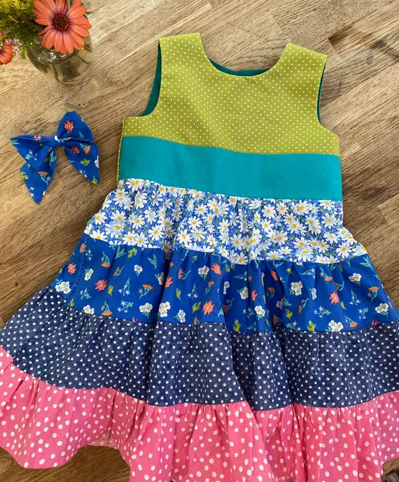 CUSTOM Blue Twirl - Tiered Twirly Dress - Sizes 3T - 10