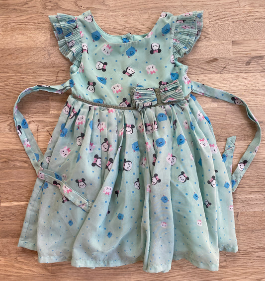 Disney Tsum Tsum Chiffon Dress - Mint Turquoise Minnie Sulley Marine - 4T (Pre-Loved)
