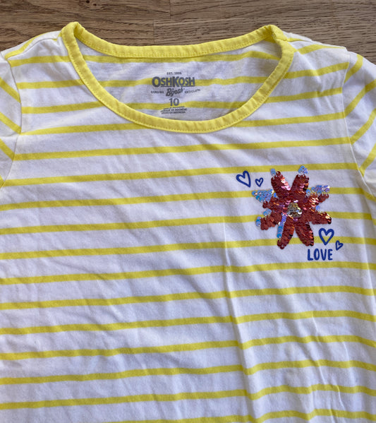 Yellow Striped Floral Long Sleeve Love T-shirt (Pre-Loved) - Size 10 - Carter's