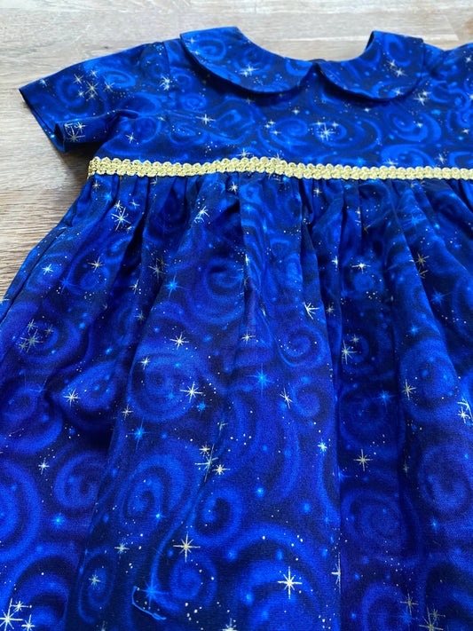 Magical Blue Stars Dress with Peter Pan Collar (New) - Size 3t