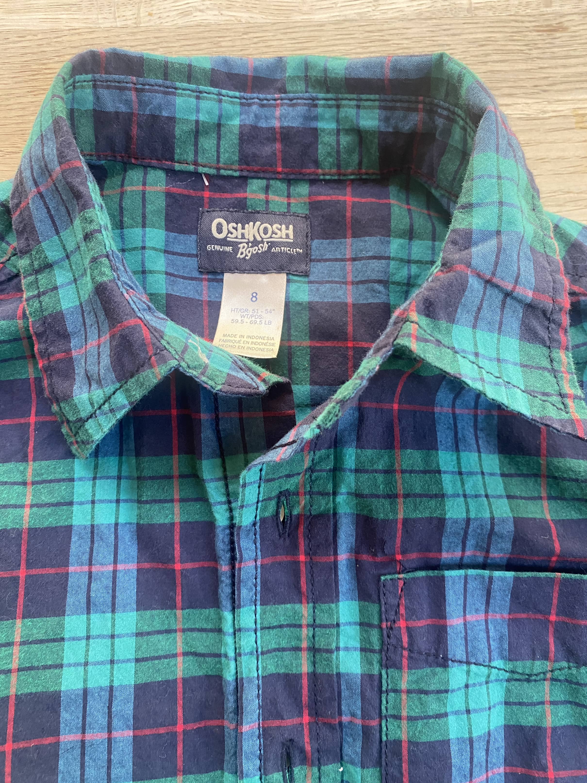 Green Plaid, Collared Button-down Shirt (Pre-Loved) Size 8 - OshKosh