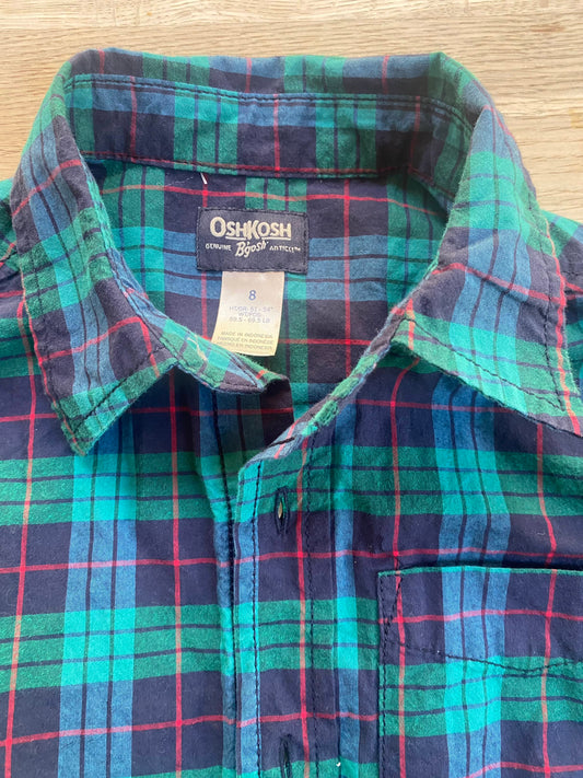Green Plaid, Collared Button-down Shirt (Pre-Loved) Size 8 - OshKosh