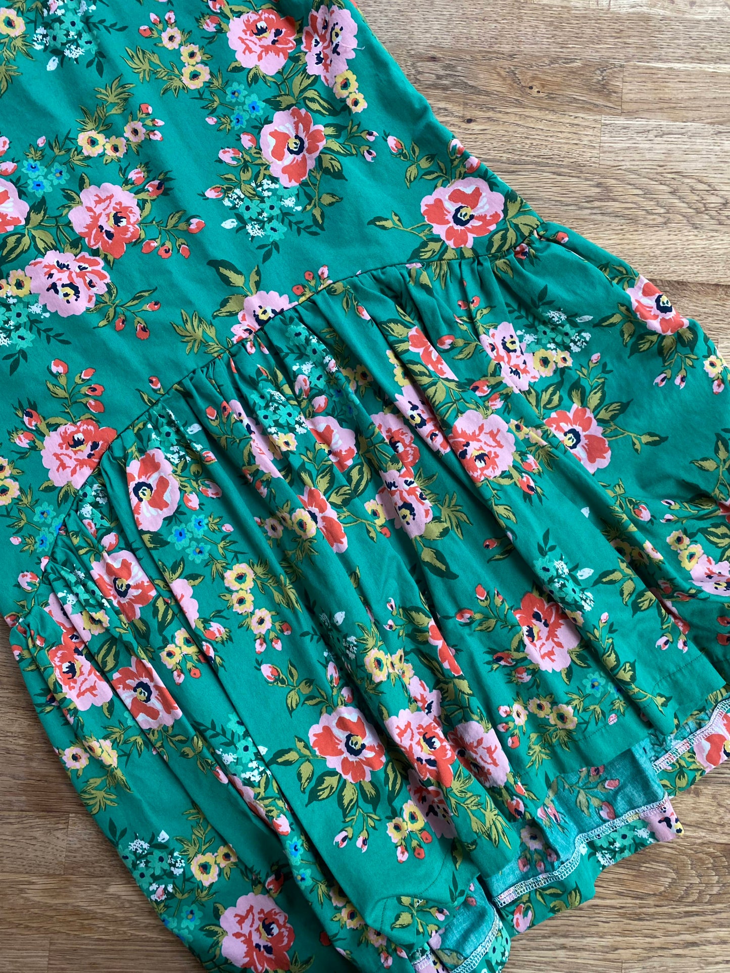 Green Floral Dress with Drop Waist/High-Low Skirt (Pre-Loved) Size 14