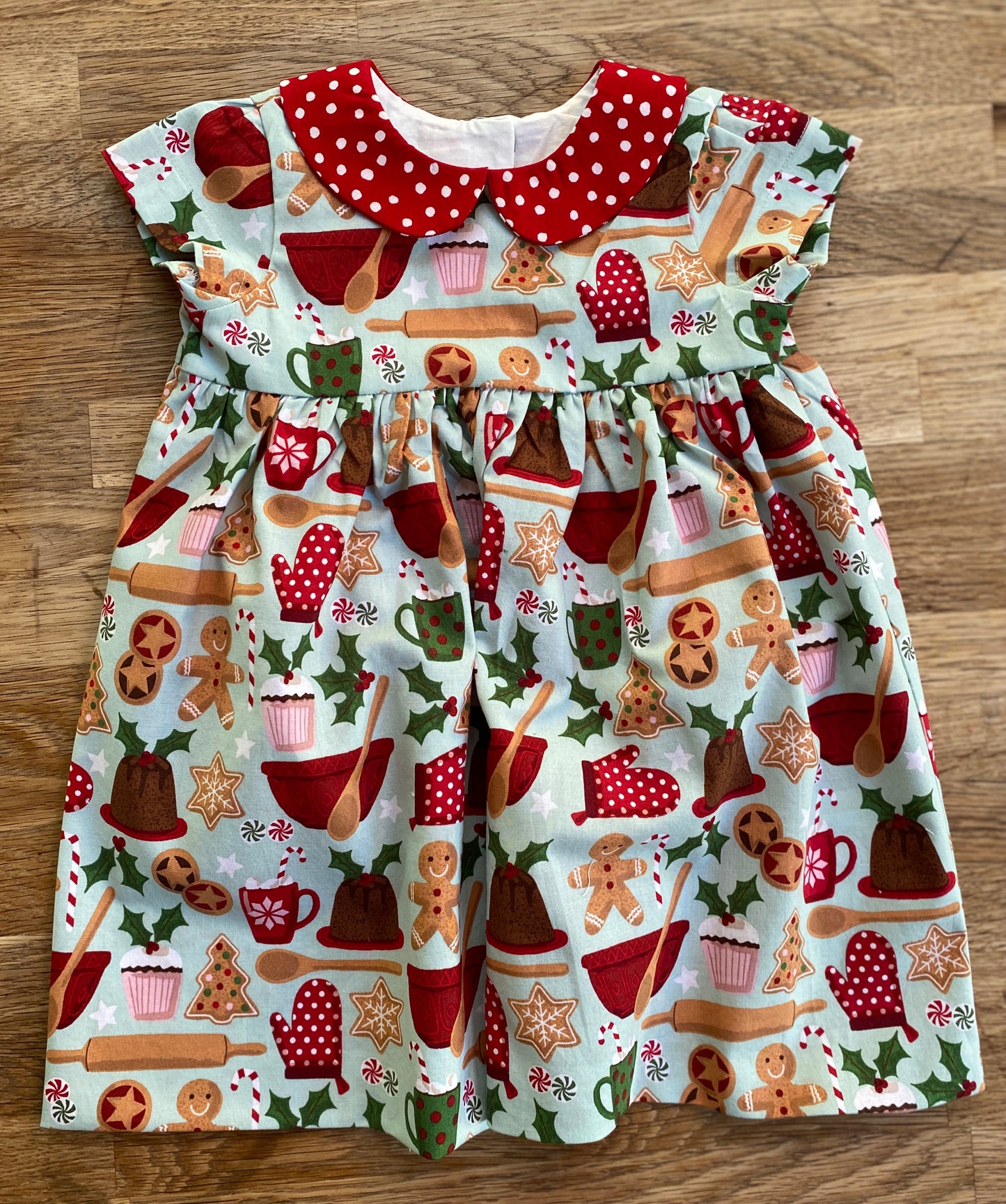 Gingerbread Cookies Dress with Red Polka Dot Peter Pan Collar (NEW) 18/24 Month - Ready to ship